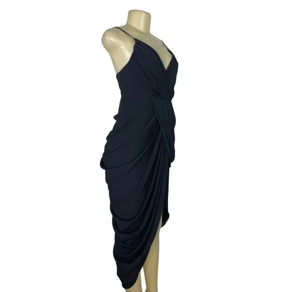 Do+Be Black Draped Midi Dress With Spaghetti Straps Elegant Size S - New - Picture 2 of 10